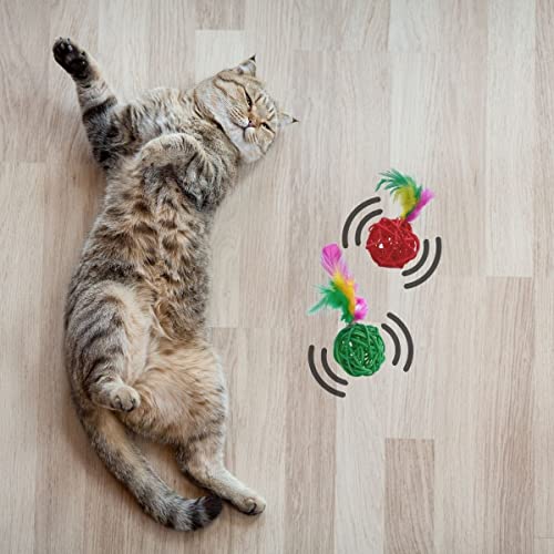 Buffer® 2li Rattan Renkli Peluş Tüy Kedi Köpek Oyuncak Yakalama Çiğneme Çıngıraklı Top Oyuncağı