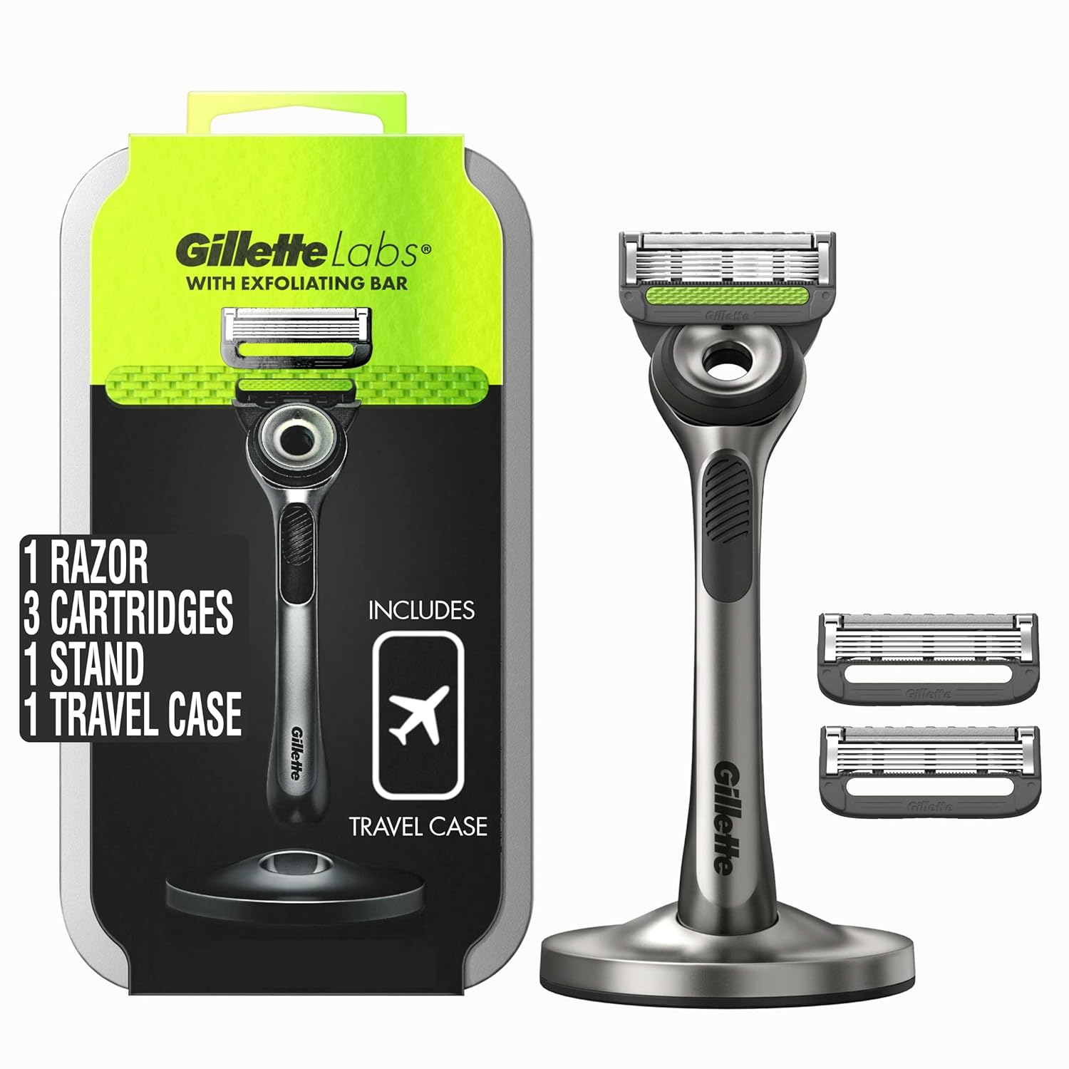 Gillette Labs Peeling Çubuklu Tıraş Seti - Seyahat Çantalı, 3 Yedek Bıçak ve Manyetik Stand