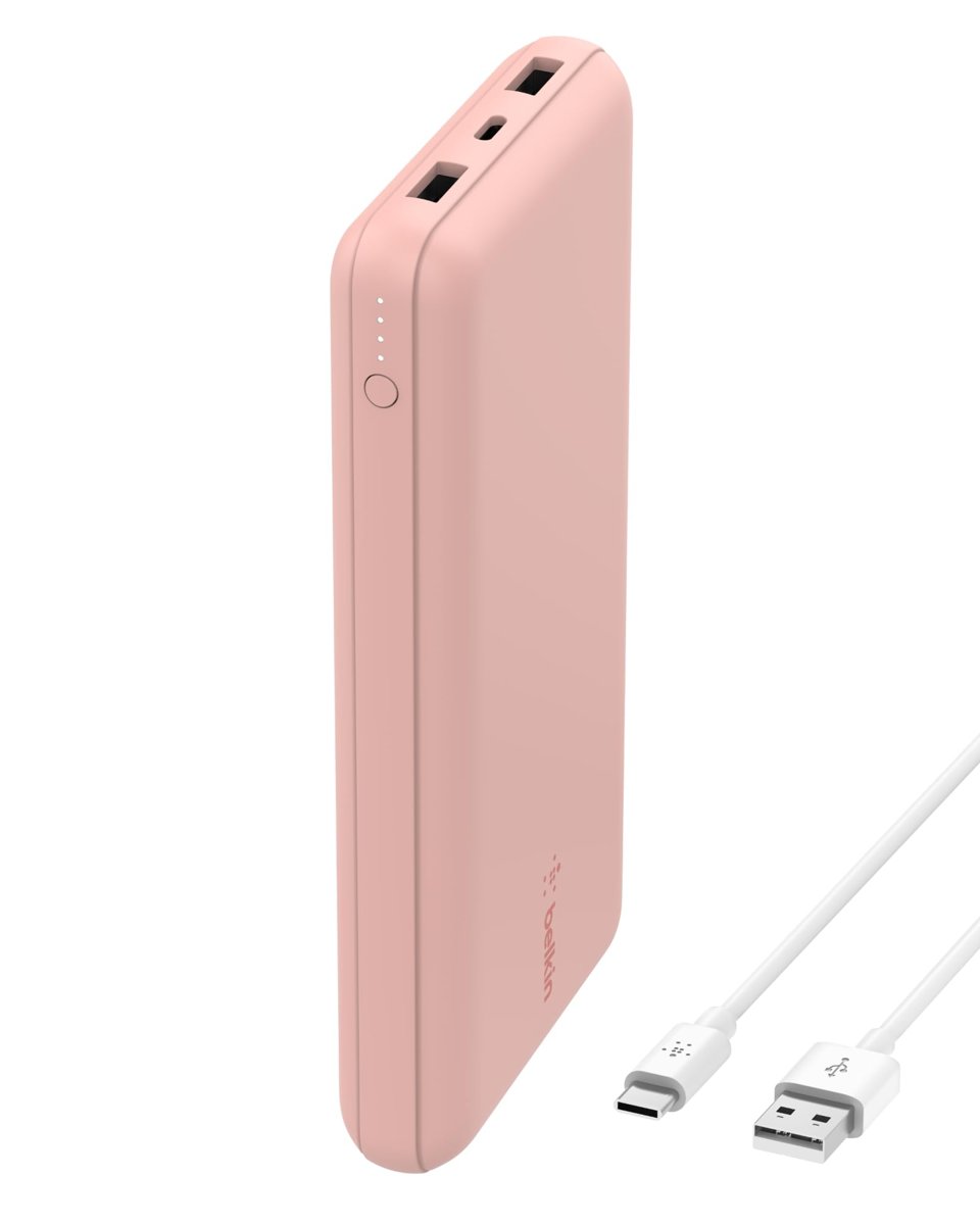 Belkin USB C Taşınabilir Şarj Cihazı 20000 mAh, USB Tip C Giriş Çıkış Bağlantı Noktalı 20K Güç Bankası için USB C - A Kablosu Dahil 2 USB A Bağlantı Noktası – Rose Gold