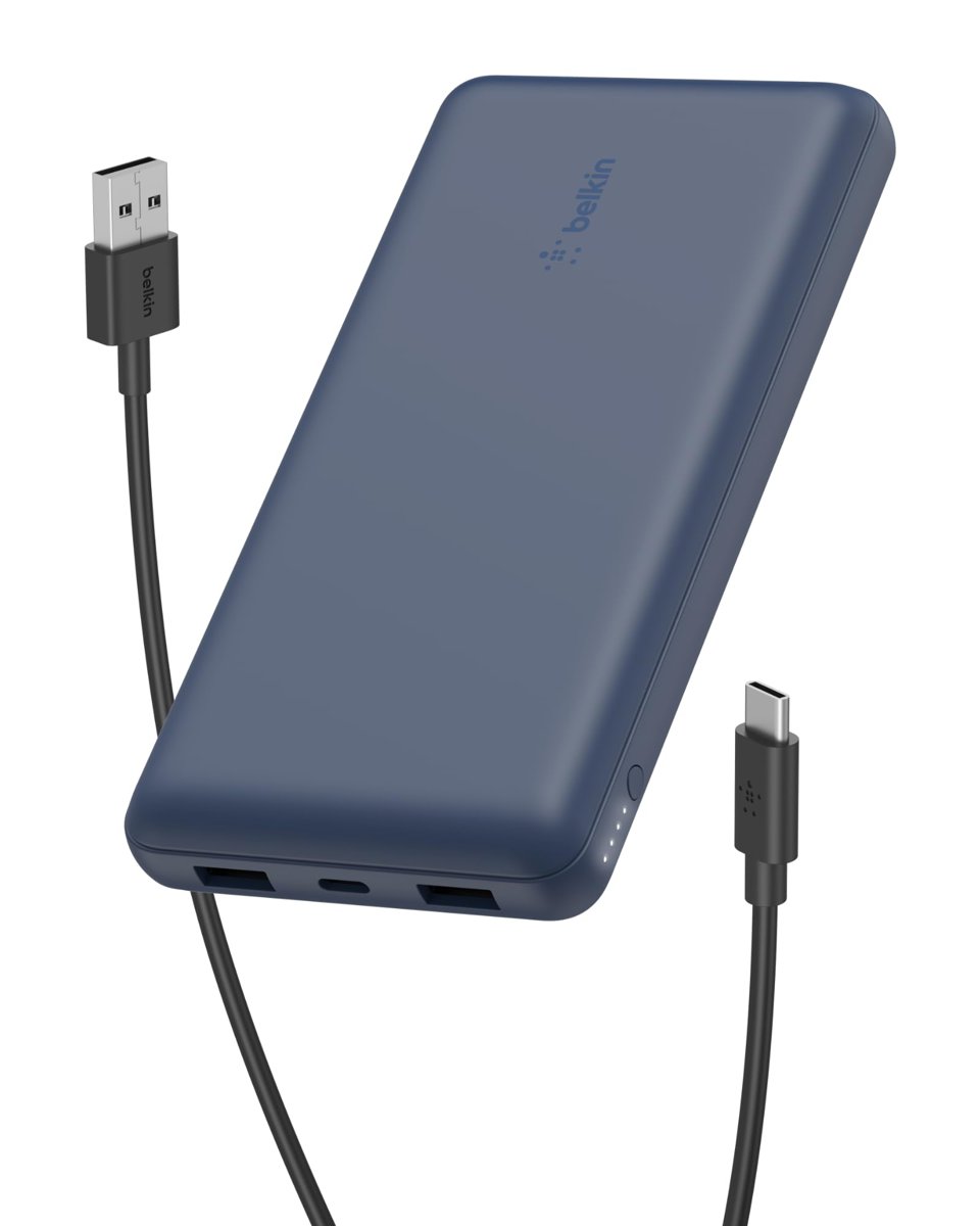 Belkin USB C Taşınabilir Şarj Cihazı 20000 mAh, USB Tip C Giriş Çıkış Bağlantı Noktalı 20K Güç Bankası için USB C - A Kablosu Dahil 2 USB A Bağlantı Noktası – Mavi