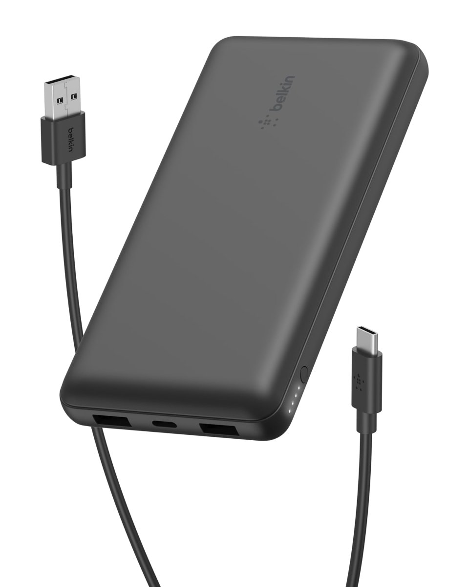 Belkin USB C Taşınabilir Powerbank 20000 mAh, USB Tip C Giriş Çıkış Bağlantı Noktalı 20K Güç Bankası için USB C - A Kablosu Dahil 2 USB A Bağlantı Noktası, Siyah