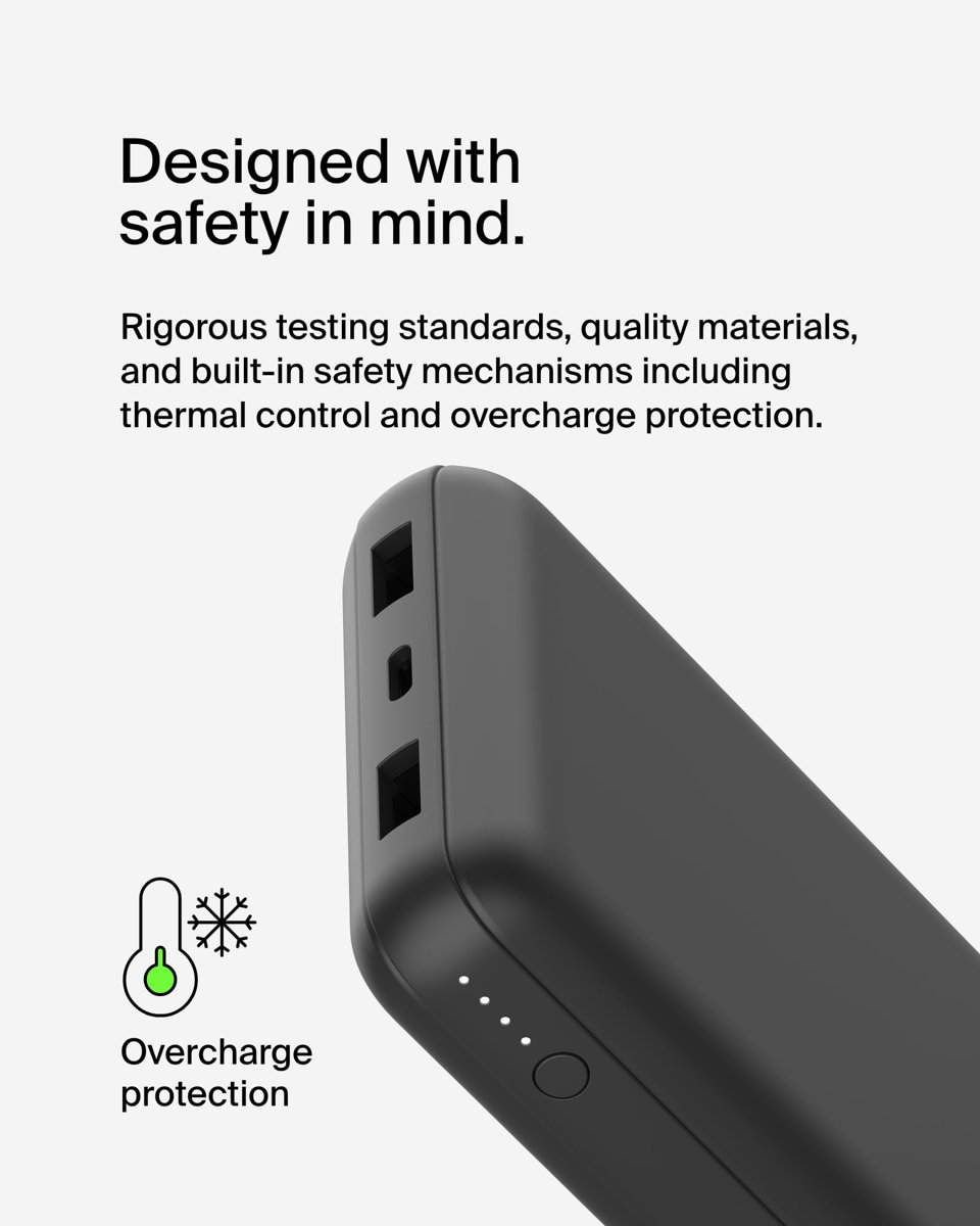 Belkin USB C Taşınabilir Powerbank 20000 mAh, USB Tip C Giriş Çıkış Bağlantı Noktalı 20K Güç Bankası için USB C - A Kablosu Dahil 2 USB A Bağlantı Noktası, Siyah
