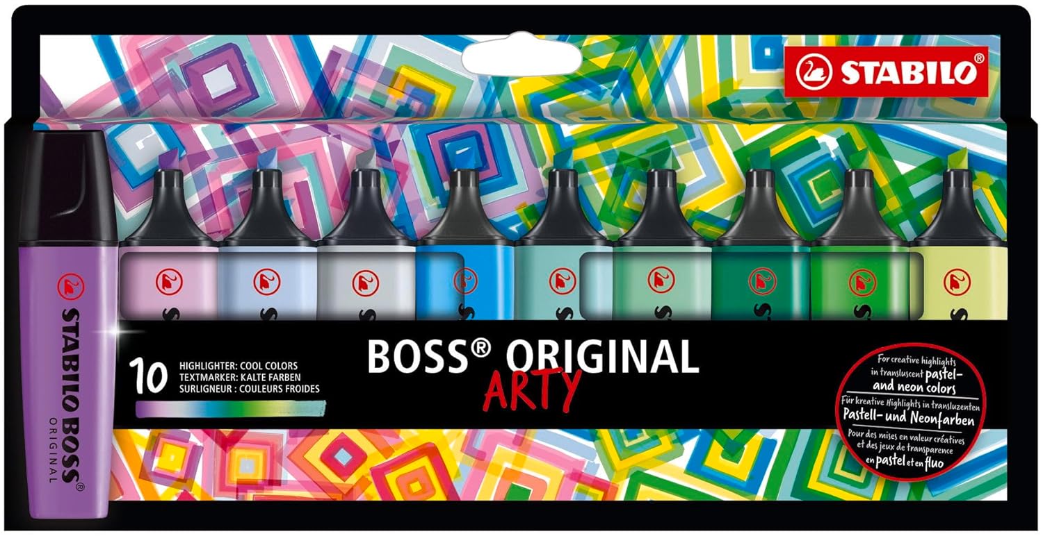 STABILO BOSS ORIGINAL ARTY - Fosforlu Kalem - 10'lu Paket - 10 Farklı Soğuk Renkler