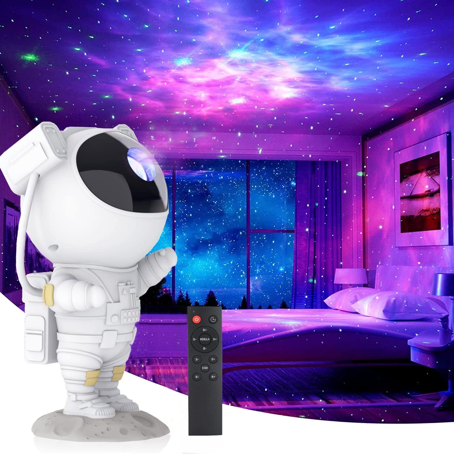 XO Simple is Beauty Astronot Temalı Yıldızlı Gökyüzü Projeksiyon Gece Lambası CF4, Ayarlanabilir Açı, LED Işık Efektleri, Çocuk Odası ve Yatak Odası için 5W | 185gr | 12.5 cm | Beyaz