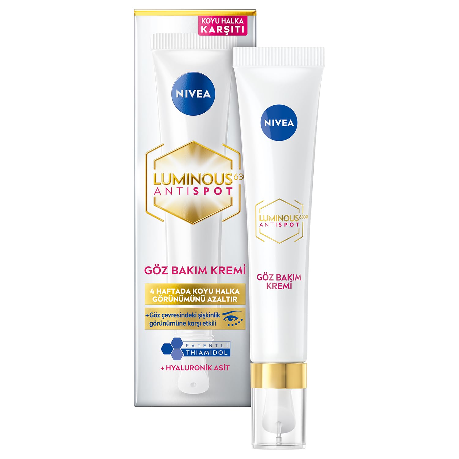 NIVEA Luminous630 Koyu Halka Karşıtı Göz Bakım Kremi 15 ml, Nemlendirici,Kafein,Thiamidol,Hyaluronik Asit
