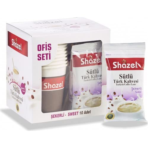 Shazel Hazır Sütlü Türk Kahvesi Şekerli - Ofis Seti - 11 gr. 10'lu Kutu