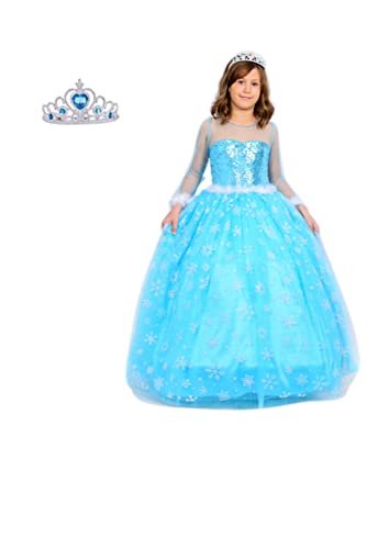 HAPPY KİDS Kız Çocuk Mavi Uzun Kollu Elsa Elbise Tarlatanlı Taç Hediyeli 4-5 Yaş mavi