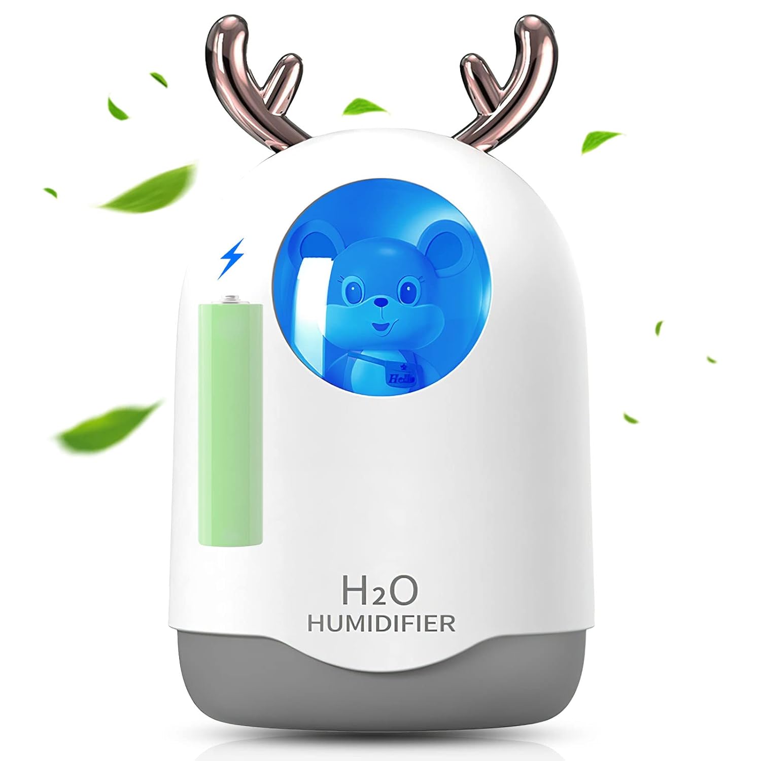 IQeer Taşınabilir Mini Nemlendirici, Soğuk Sis, Beyaz, Pille Çalışan, USB ile Çalışan, Sessiz Çalışma, Gece Lambası, 300ml, 8 Saat, Bebek Odası, Küçük Yatak Odası