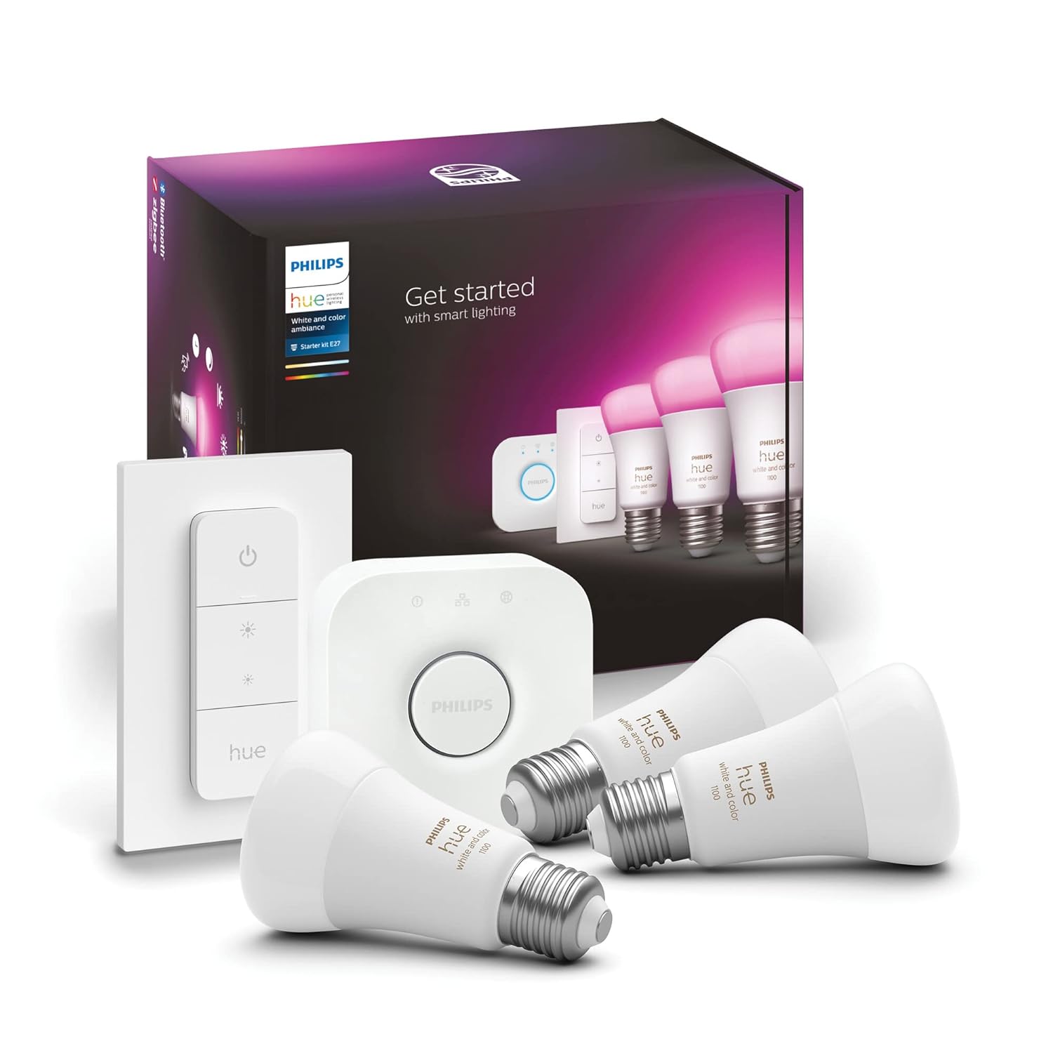 Philips HueWCA 9-75W Renkli Akıllı Başlangıç Seti 3'lü Kumandalı E27 Bluetooth Özellikli
