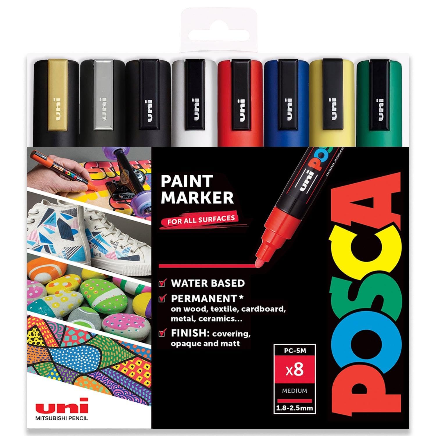 Posca - PC-5M - Boya Marker Sanat Kalemleri - 1.8-2.5mm - 8 "Hediye Kutusunda Temel Seti