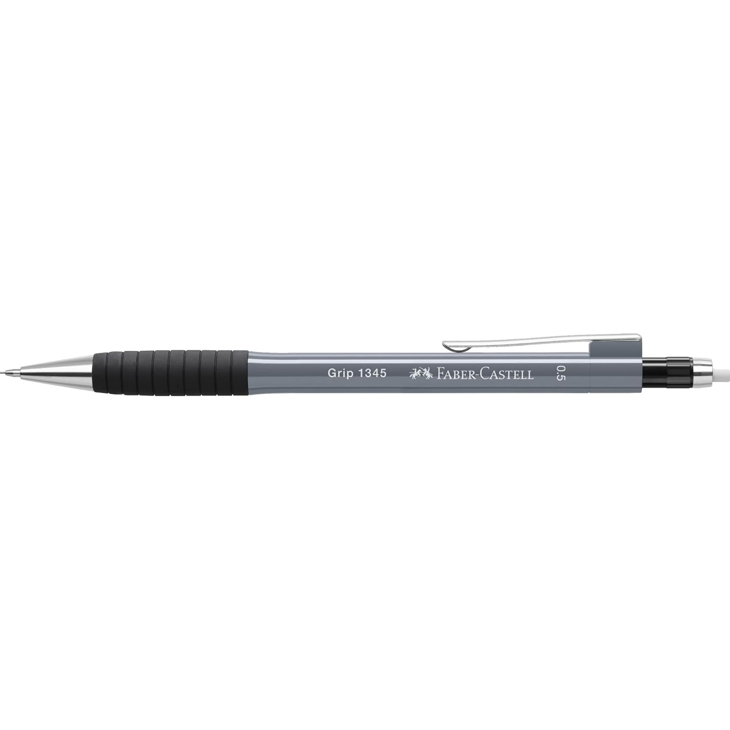 Faber-Castell Grip 1345/47 Versatil Kalem, 0.5 mm, Gri, Ergonomik Tutuş, Yaylı Uç, Uzun Silgi, Modern Tasarım