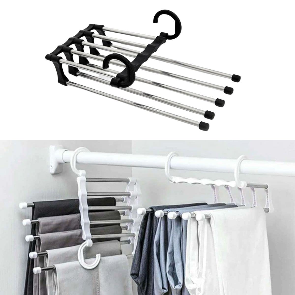 BUFFER® Hareketli Dolap İçi Pantolon Kravat Şal Askı Sistemi Düzenleyici Katmanlı Askılık Organizer