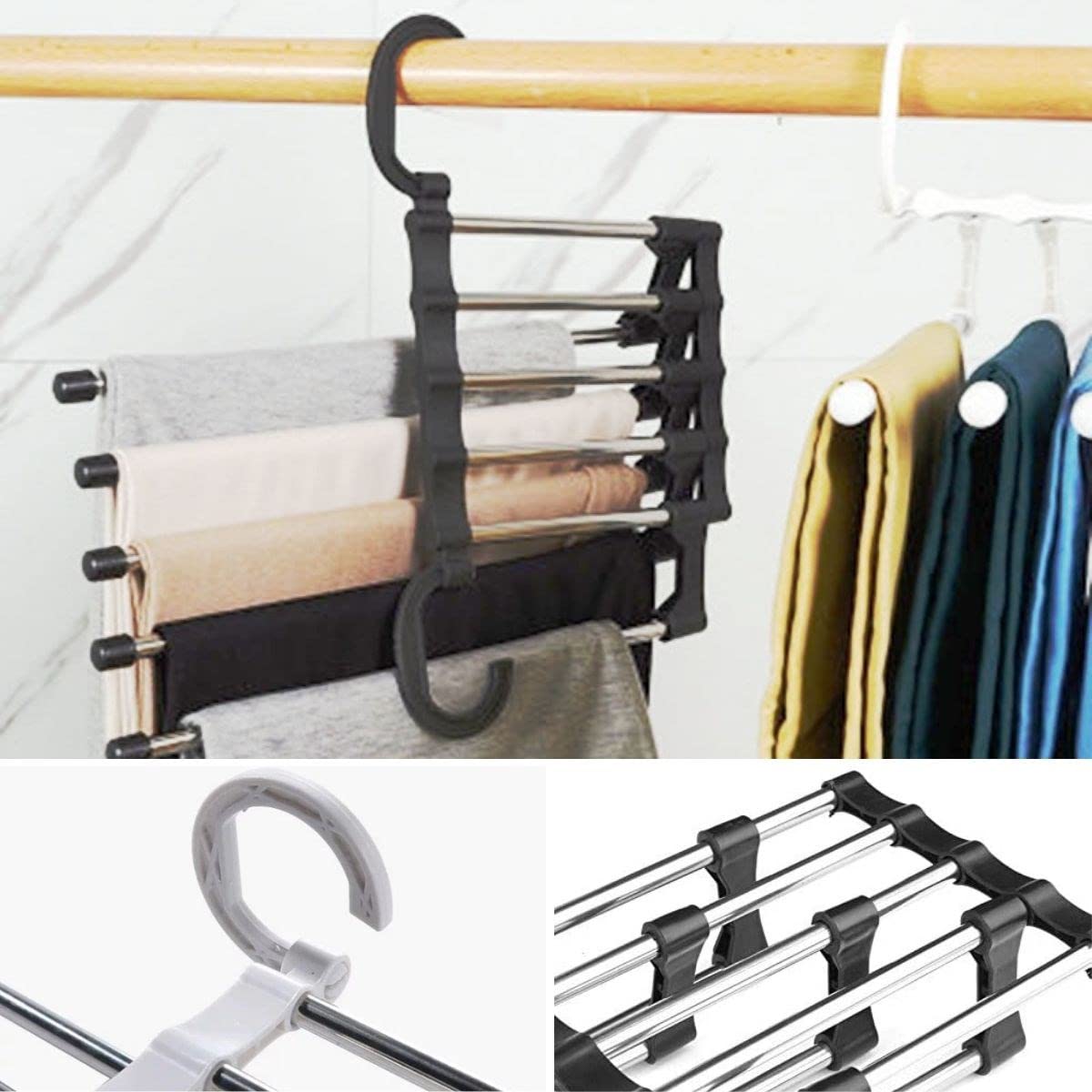 BUFFER® Hareketli Dolap İçi Pantolon Kravat Şal Askı Sistemi Düzenleyici Katmanlı Askılık Organizer