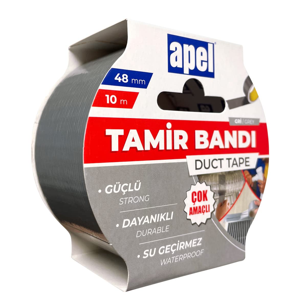 Apel Tamir Bandı (Duct Tape) Askılı Karton 48 mm x 10 m Gri