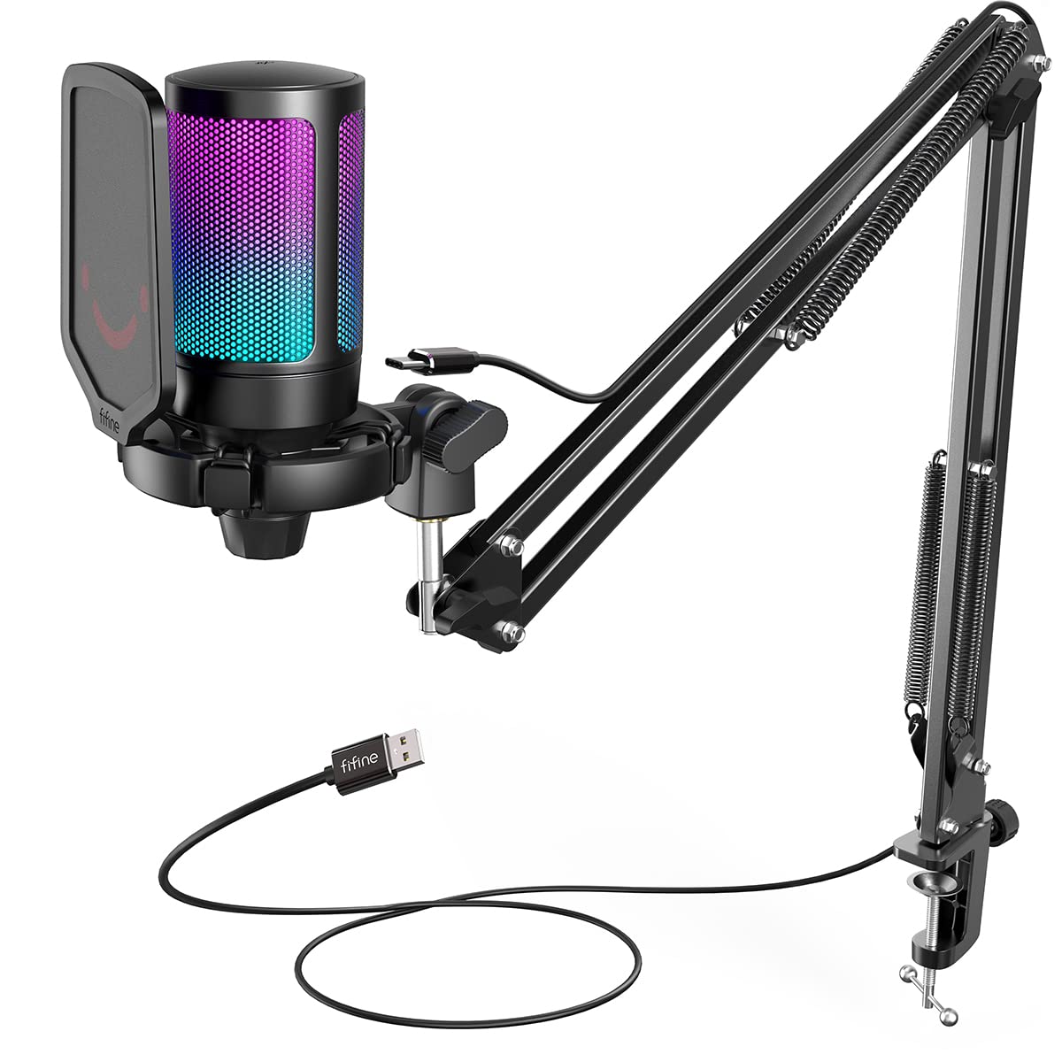 Fifine Ampligame A6T Twitch - Youtuber - Gamer - Tiktok - Yayıncı USB Mikrofon Seti (Siyah)