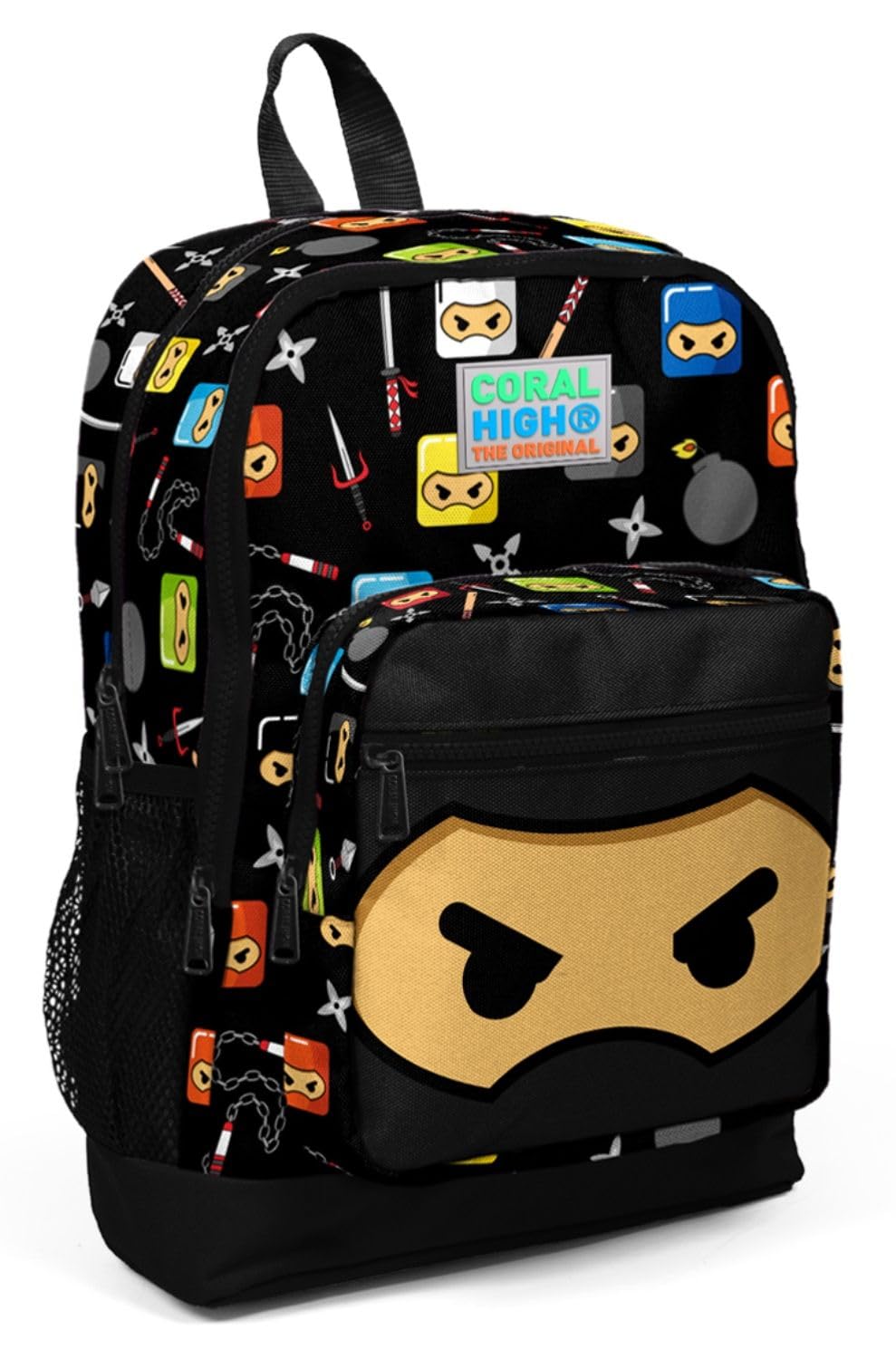 Coral High Kids Siyah Ninja Desenli Dört Bölmeli Okul Sırt Çantası 23473