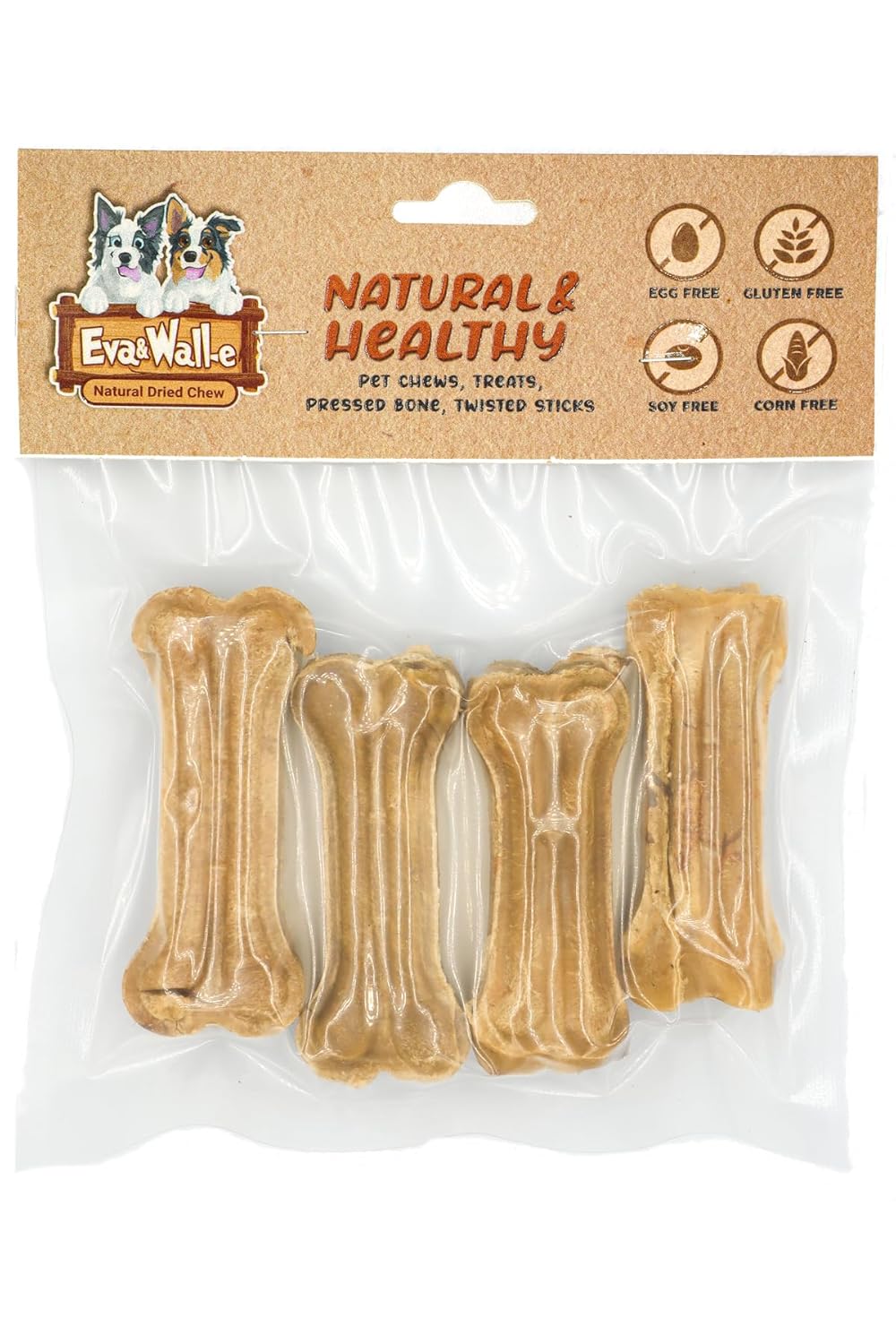 Eva & Wall-e and Doğal Köpek Pres Kemiği Naturel 4 Adet 7cm Küçük Irk ve Yavru Köpekler İçin 20-25 Gr