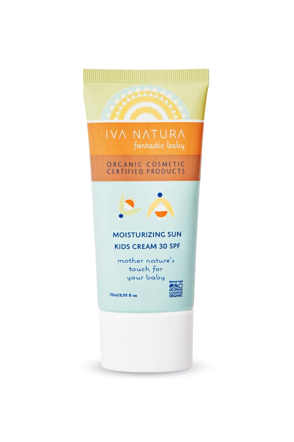 IVA NATURA Organik Nemlendirici ve Koruyucu 30 SPF Çocuk Güneş Kremi 75 ML, Organik Sertifikalı,%99 Doğal,%100 Vegan, Parabensiz, Glutensiz, Nemlendiricili, UV Korumalı, Mineralli