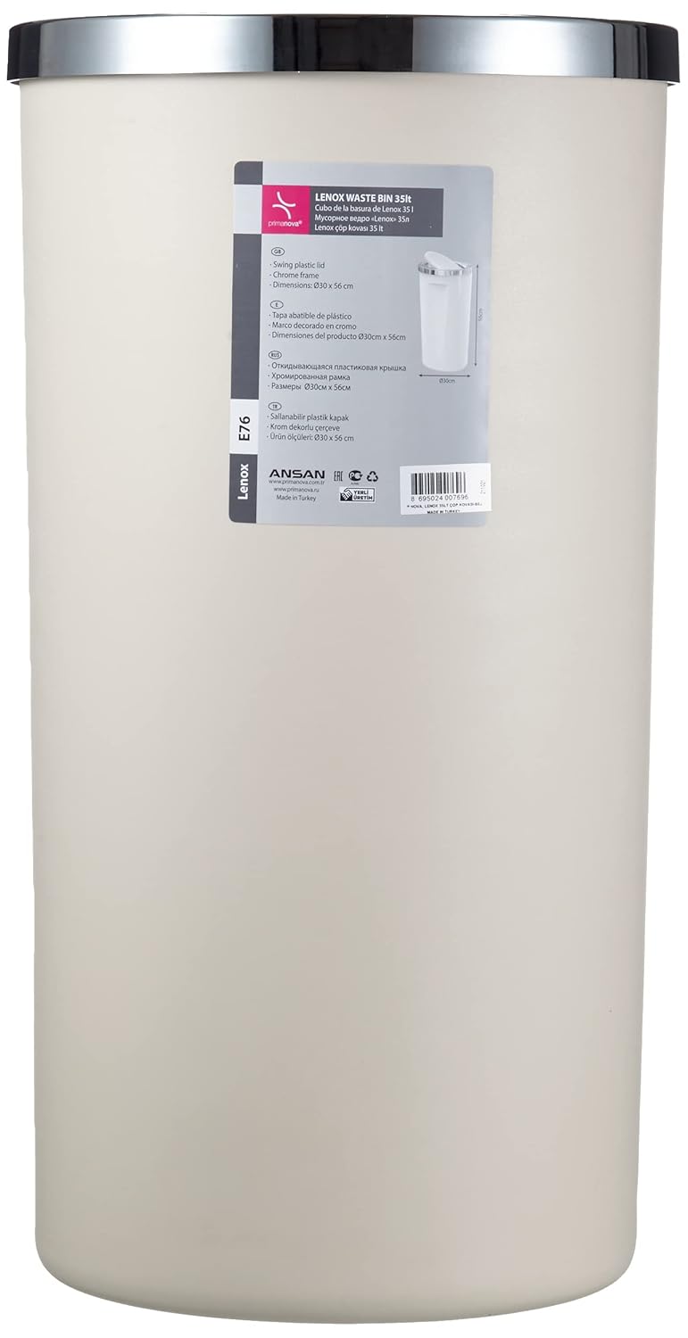Primanova Lenox 35 lt Çöp Kovası, Kapaklı, 30 x 56 cm, Bej
