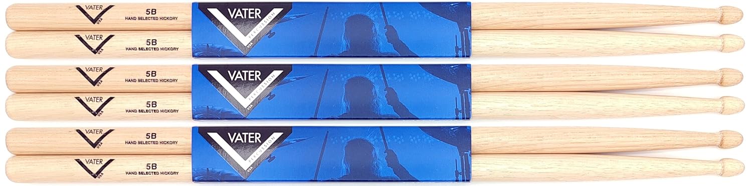 Vater 5B Ahşap Uçlu Hickory Davul Çubuğu, 3 Çift (VS3P5BW)