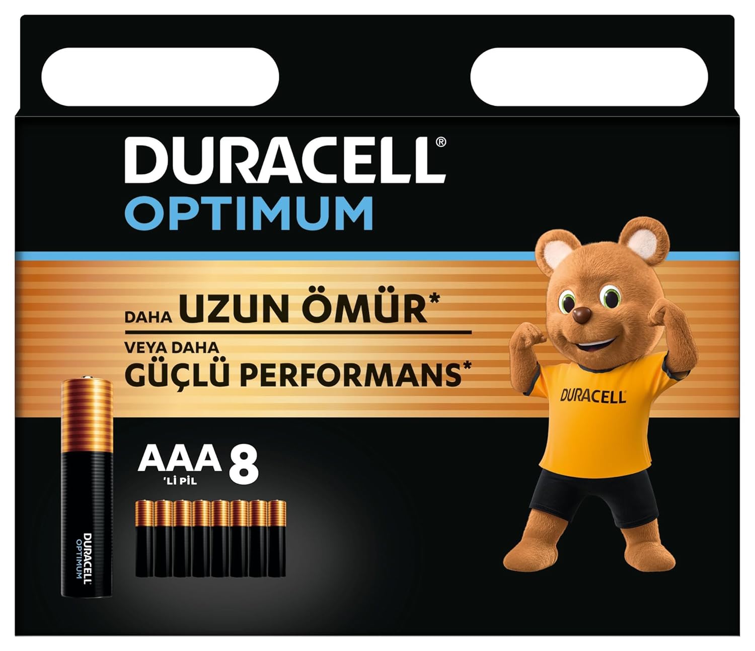 Duracell Optimum AAA İnce Kalem Pil (8’li Paket) - Alkalin Pil 1,5V - Pil Saklama Paketi - LR03 MX2400