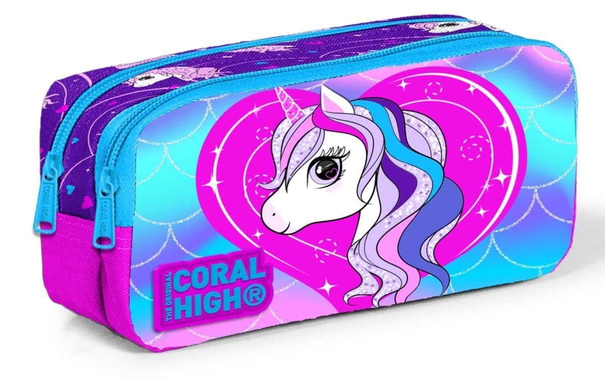 Coral High Unicorn Baskılı İki Bölmeli Kalem Çantası - Kız Çocuk
