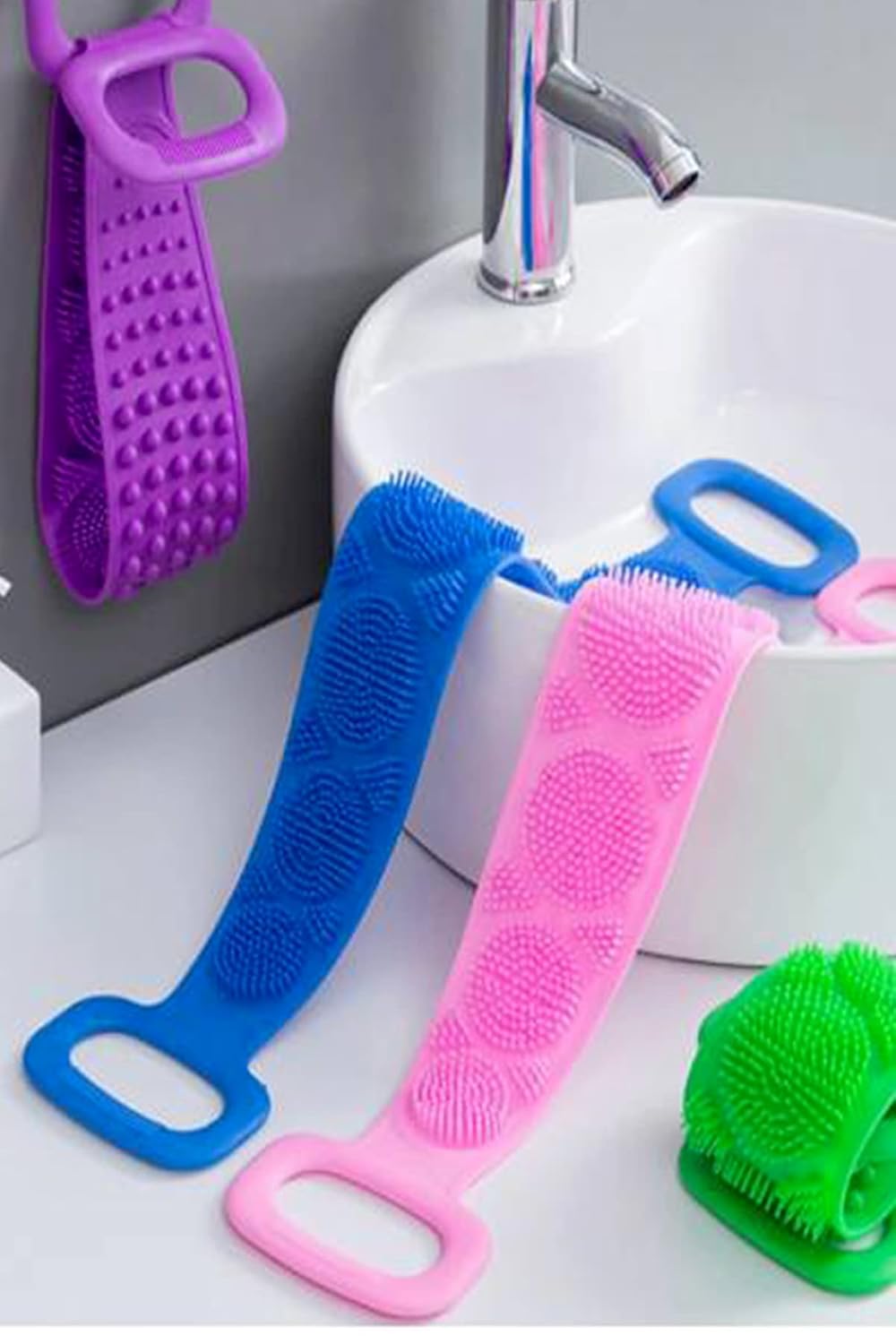 Mobee Banyo Duş Sırt Kesesi Çift Taraflı Silikon Lifi Fırçası 70 Cm