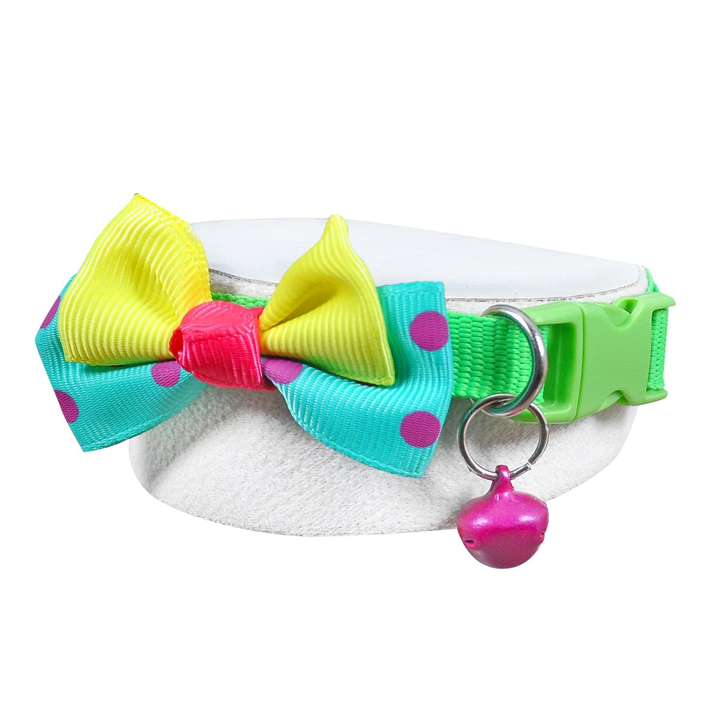 X-Perk Neon Kumaş Papyonlu Zilli Kedi Köpek Tasması Boyun Tasma Ayarlı