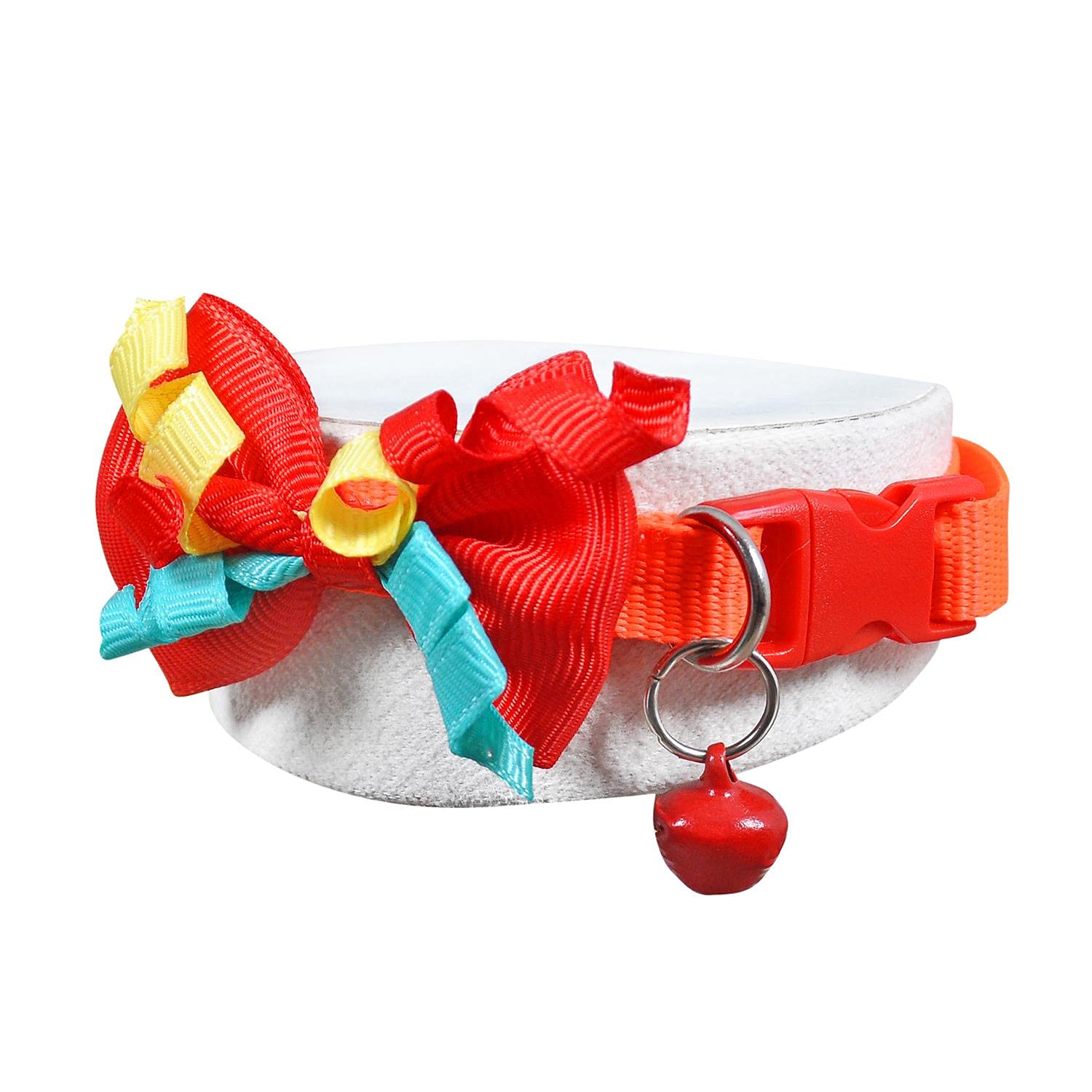 X-Perk Neon Kumaş Papyonlu Zilli Kedi Köpek Tasması Boyun Tasma Ayarlı