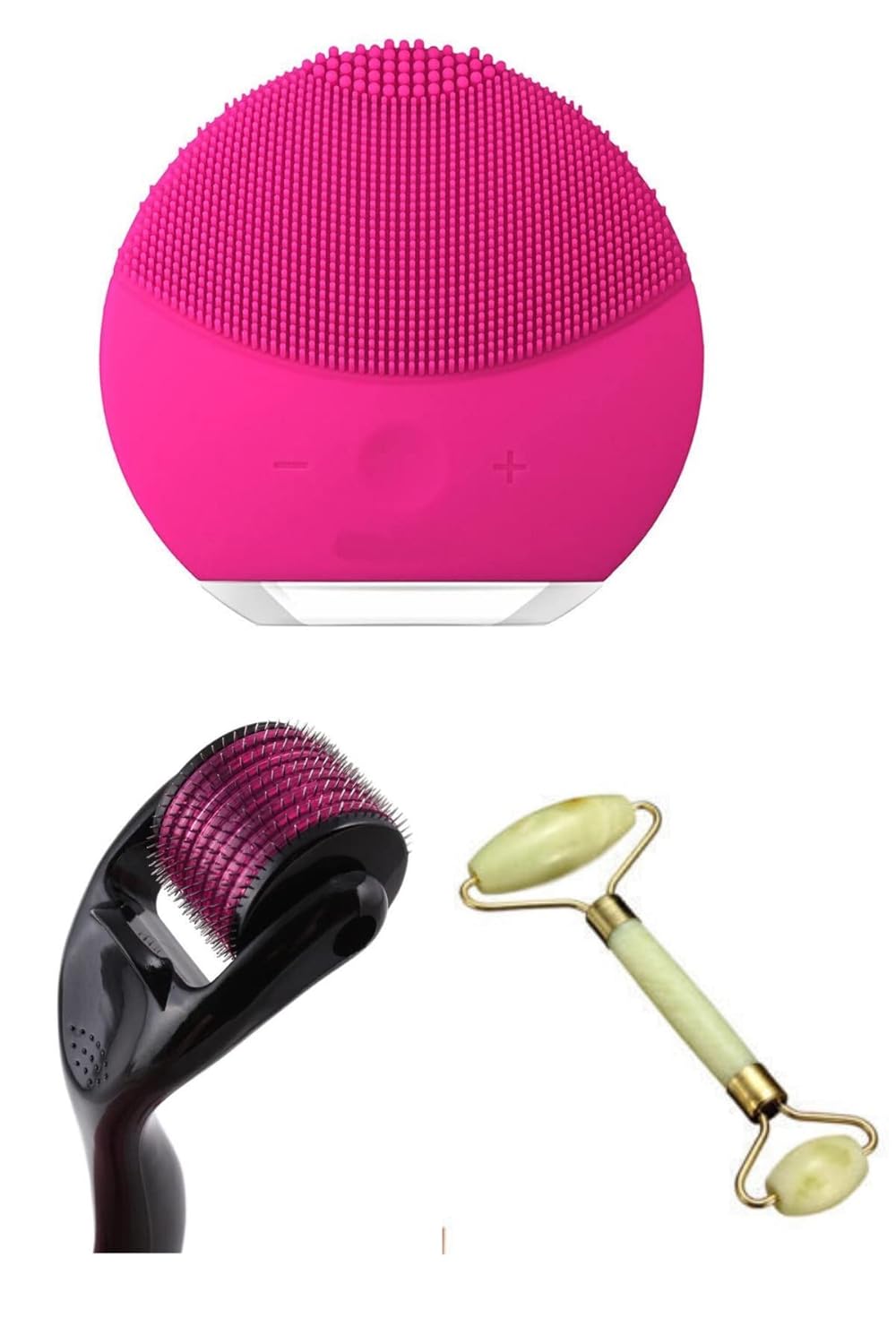 Forever Yüz Temizleme Aleti,dermaroller 540 Iğneli Cilt Yenileme Aleti, Jade Roller 2'li Yeşim Taşı