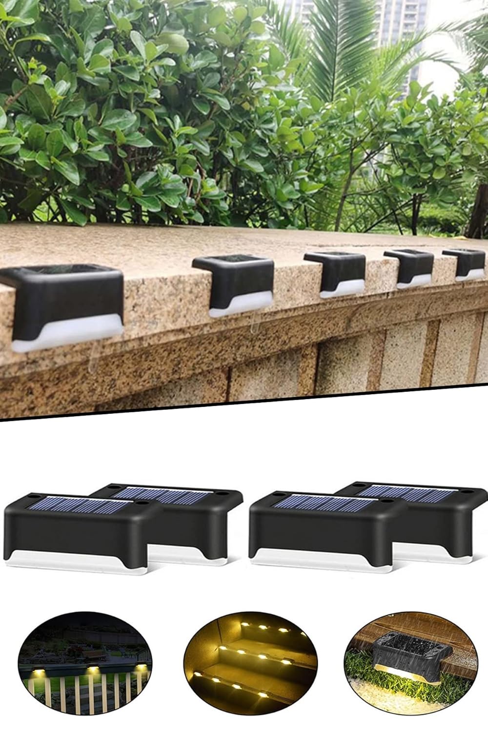 Mobee Solar Güneş Enerjili Köşebent Merdiven Veranda Bahçe Led Lamba 4Lü Dekor Bahçe Aydınlatma 1430
