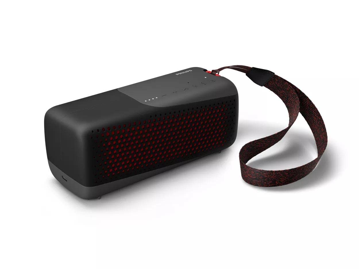 PHILIPS Kablosuz hoparlör Bluetooth, yüksek kaliteli, yüksek taşınabilir ve su geçirmez IP67 hoparlör, entegre mikrofonlu, aramalar için, 12 saate kadar oynatma, TAS4807B, siyah