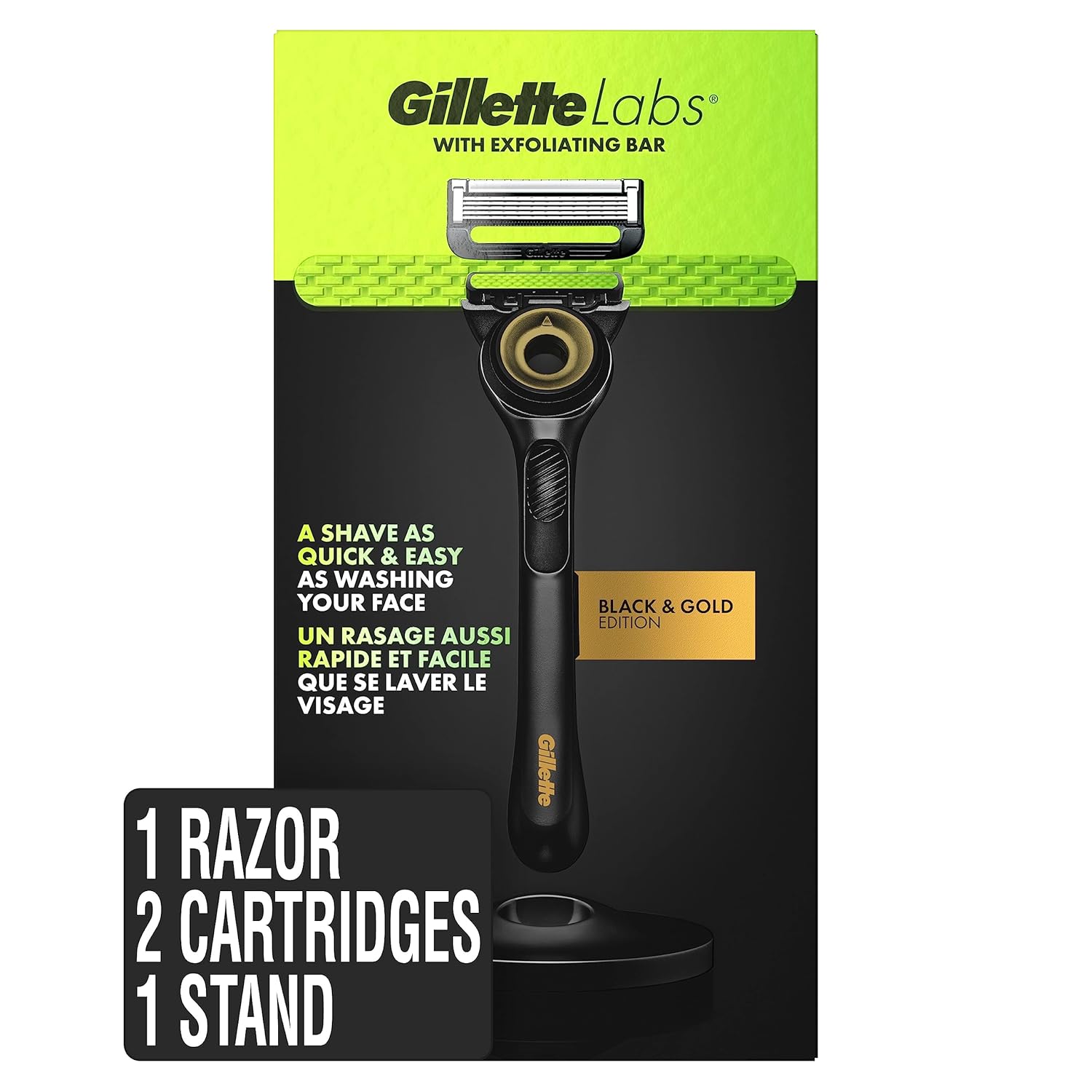 Gillette Labs Peeling Çubuklu Tıraş Seti - 2 Yedek Bıçak, Manyetik Stand, Siyah/Altın