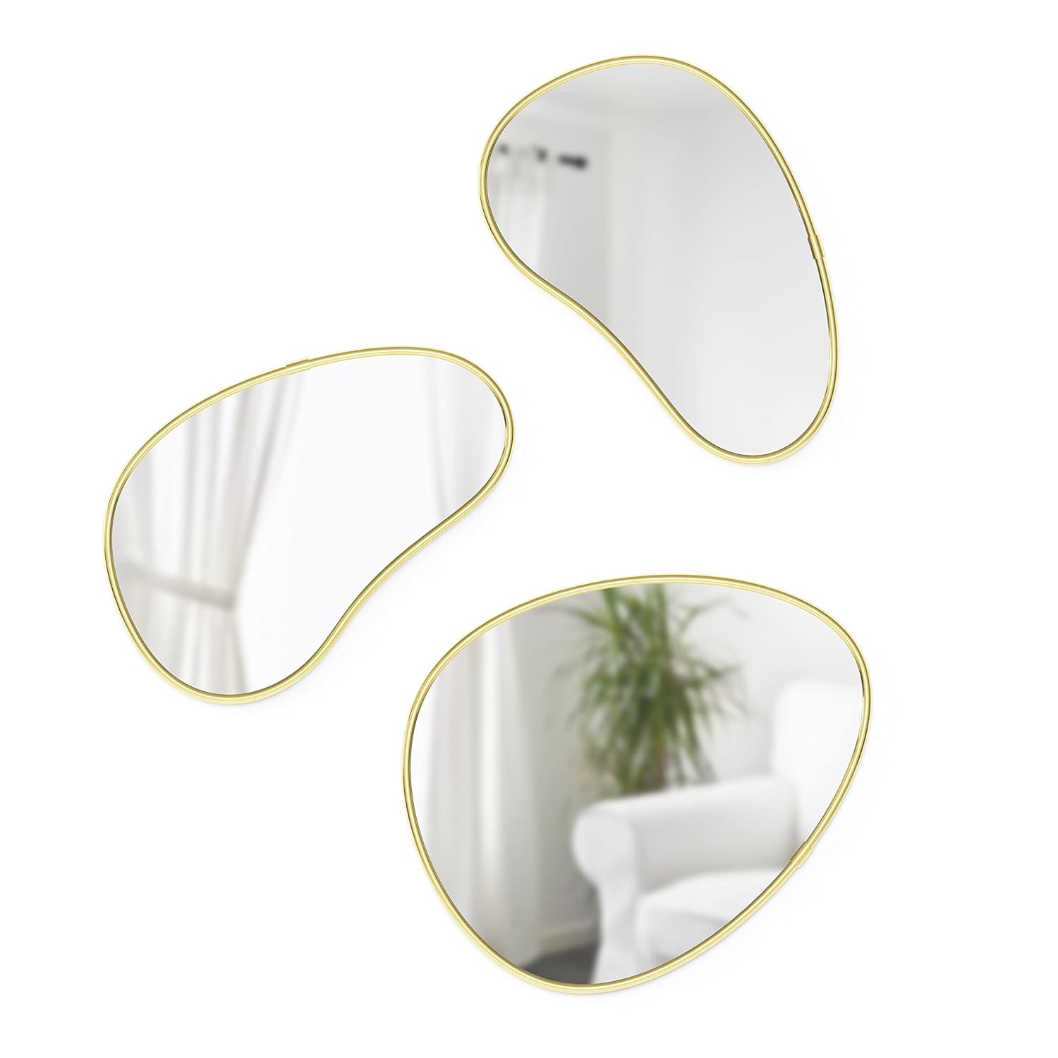 Umbra Hubba Pebble Duvar Montaj Aynaları, 3'lü Set, Pirinç