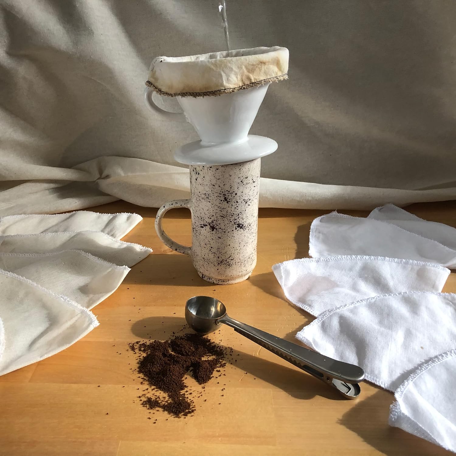 Cool&Shark Kumaş Kahve Filtresi 2 Adet Doğal Ham Bez (V60 uyumlu, Beyaz)