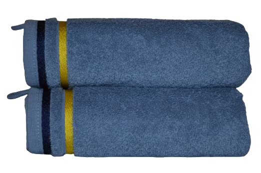 enjoyit Pamuklu El ve Yüz Havlusu 2ad. 50x90cm Renk Indigo(Bluejean), Bordür Lacivert-Sarı