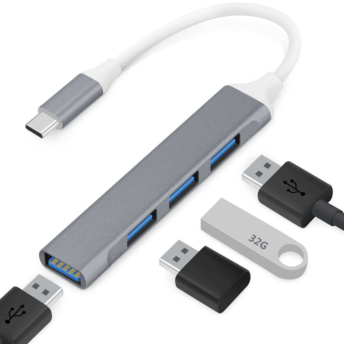 Teryeefi 4'ü 1 arada USB C Adaptörü, 4 USB 3.0 Bağlantı Noktası, MacBook Air M1 2018-2022 MacBook Pro M1 2016-2022, iPad Pro, XPS, Pixelbook ve Daha Fazlası için USB Tip C Adaptör