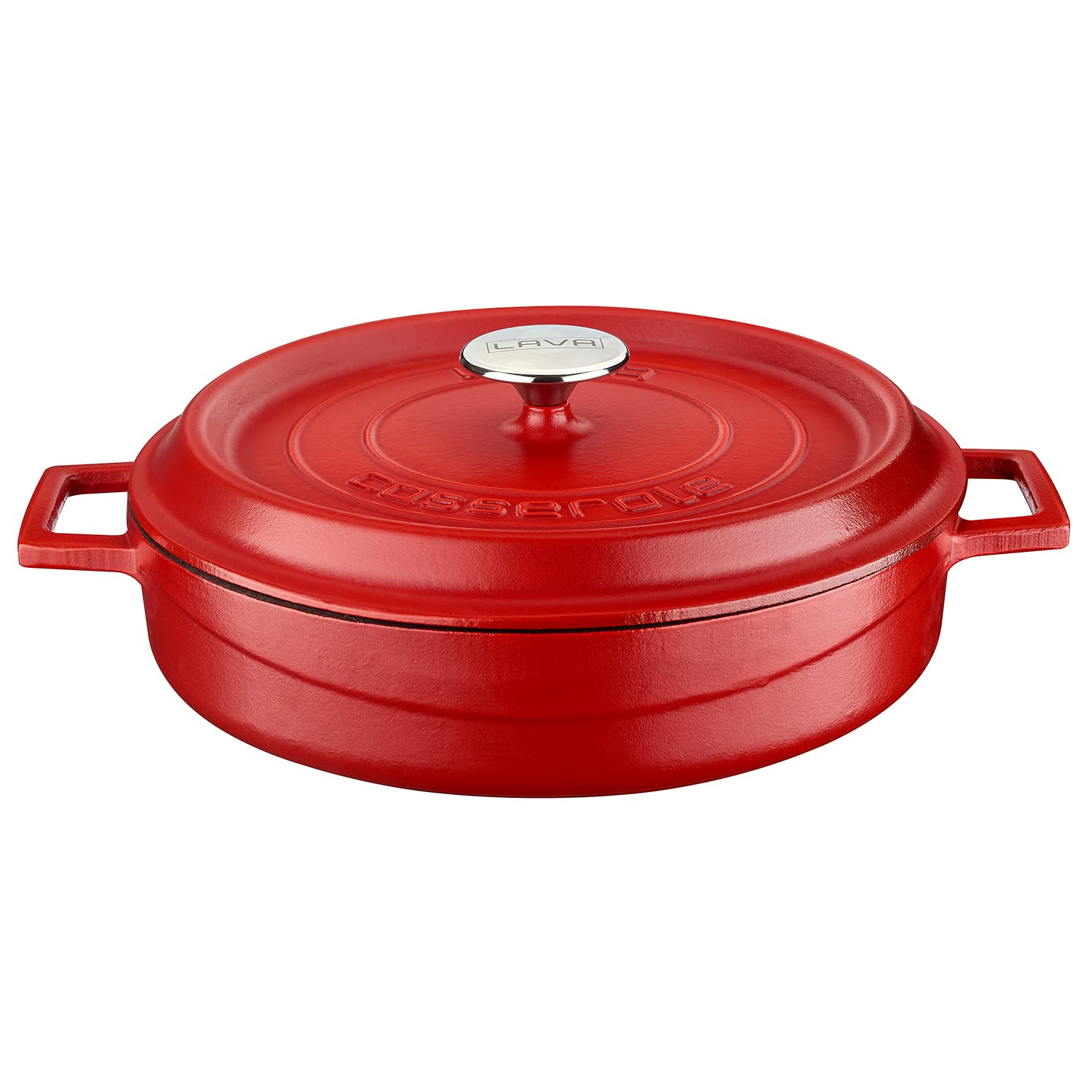 Lava Metal Spring Serisi - Döküm Çok Amaçlı Tencere, Yuvarlak, 28 cm, Mat Emaye, Parlak Siyah Taban, Kırmızı
