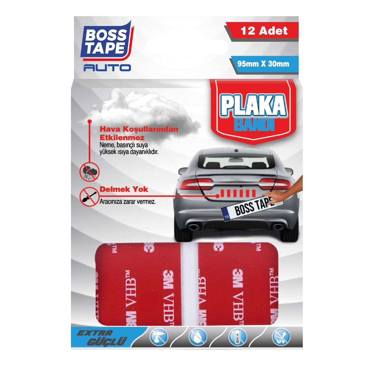 Boss Tape Plaka Yapistirma Bandi, 3 m, Kirmizi
