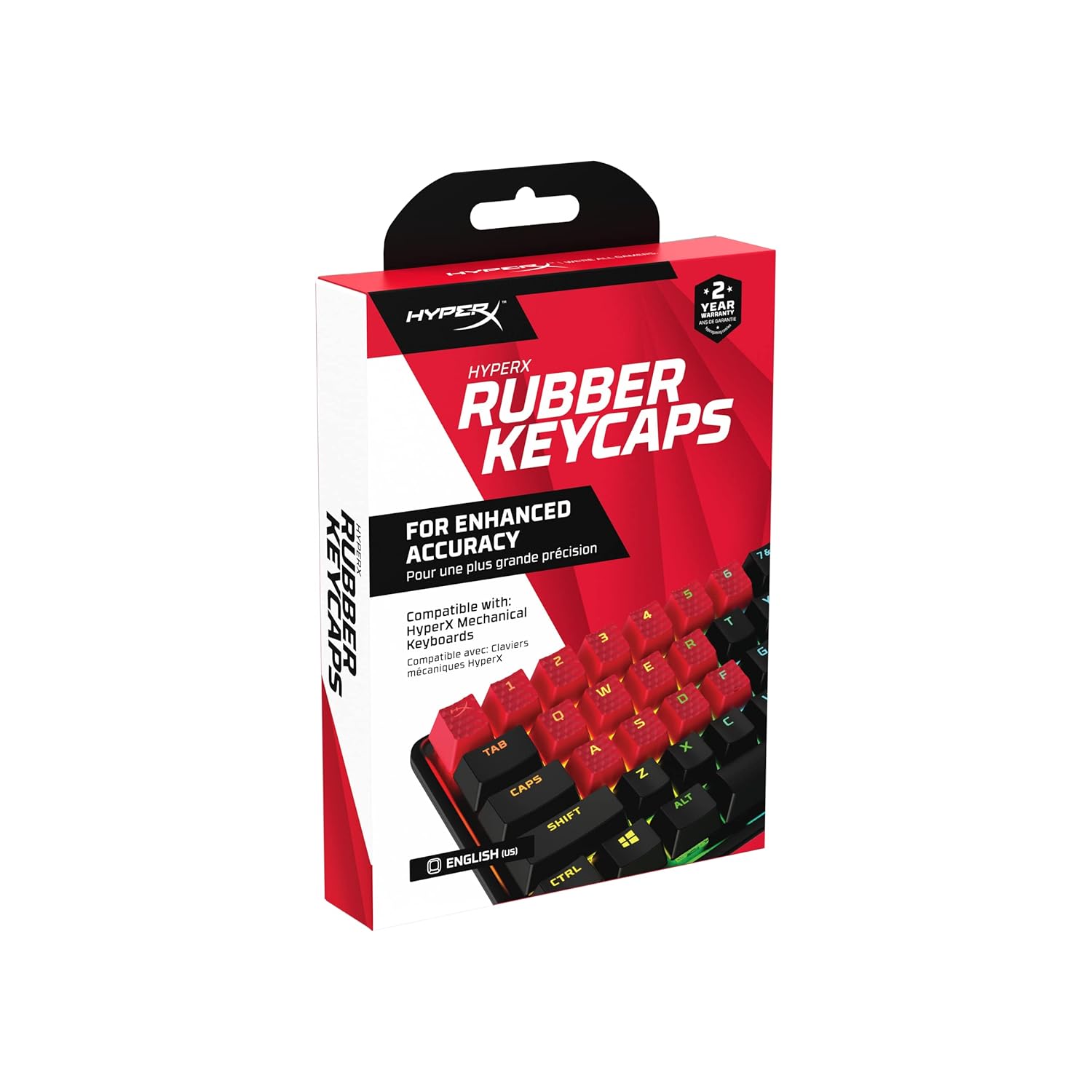 HYPERX Kauçuk Tuş Başlıkları - Oyun Aksesuar Seti, 19 Anahtar, İngilizce (ABD) Düzeni, Kırmızı