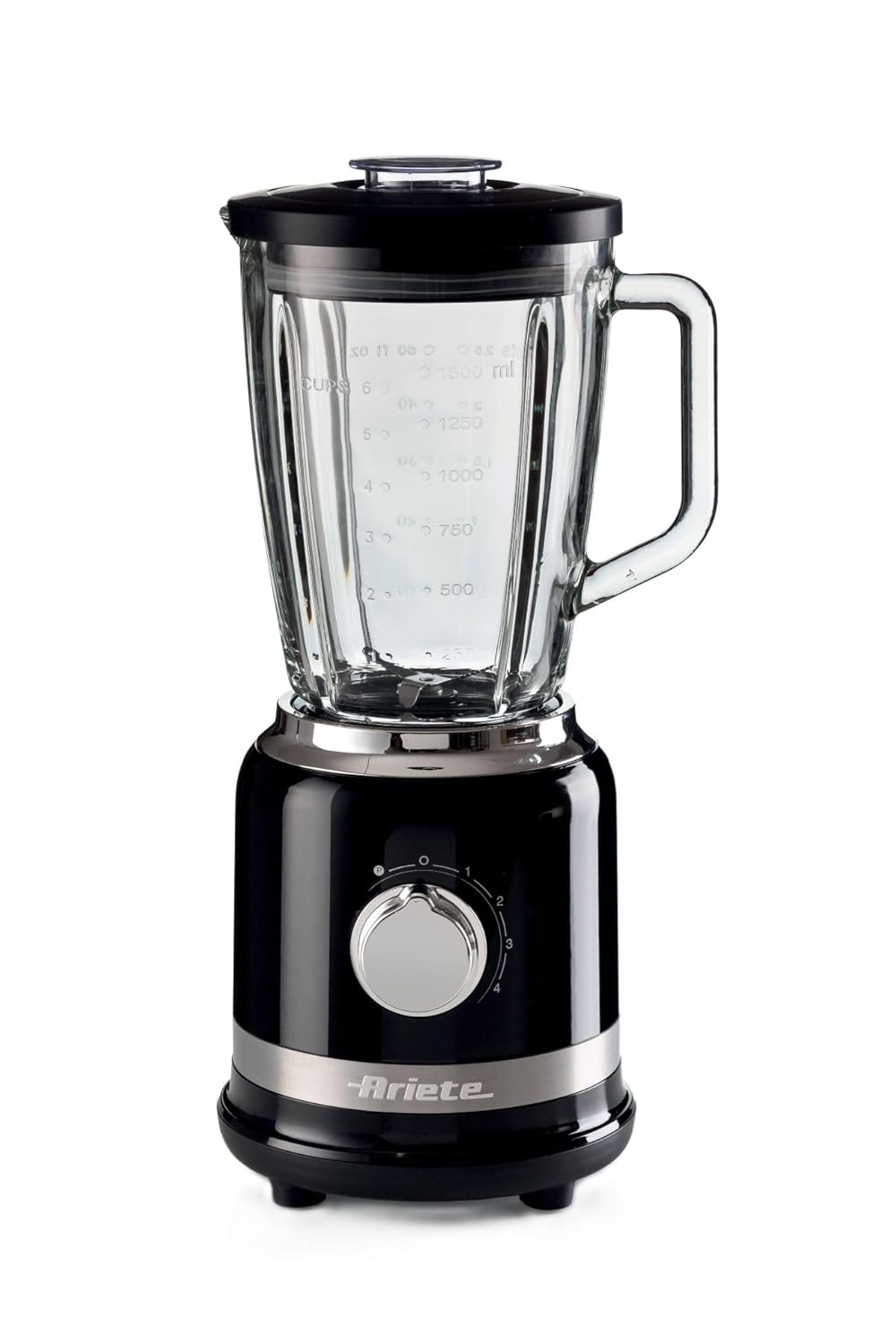 Ariete Moderna Blender Siyah 0585/02-4 Paslanmaz Çelik Bıçak, 4 Hız Fonksiyonu, 1000 Watt, 1,5 Litre, Cam Hazne, Buz Kırma Fonksiyonu, Malzeme Eklenebilir Kapak