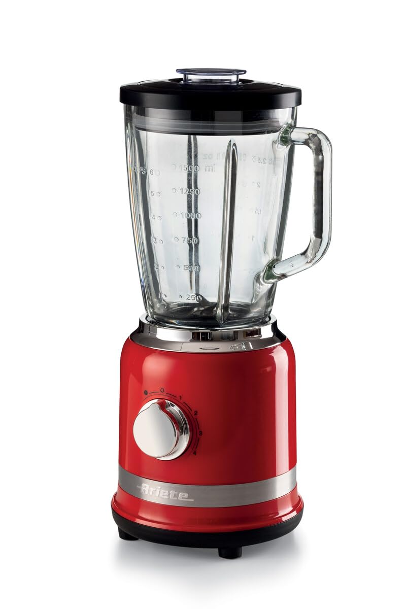Ariete Moderna Blender Kırmızı 0585/00-4 Paslanmaz Çelik Bıçak, 4 Hız Fonksiyonu, 1000 Watt, 1,5 Litre, Cam Hazne, Buz Kırma Fonksiyonu, Malzeme Eklenebilir Kapak
