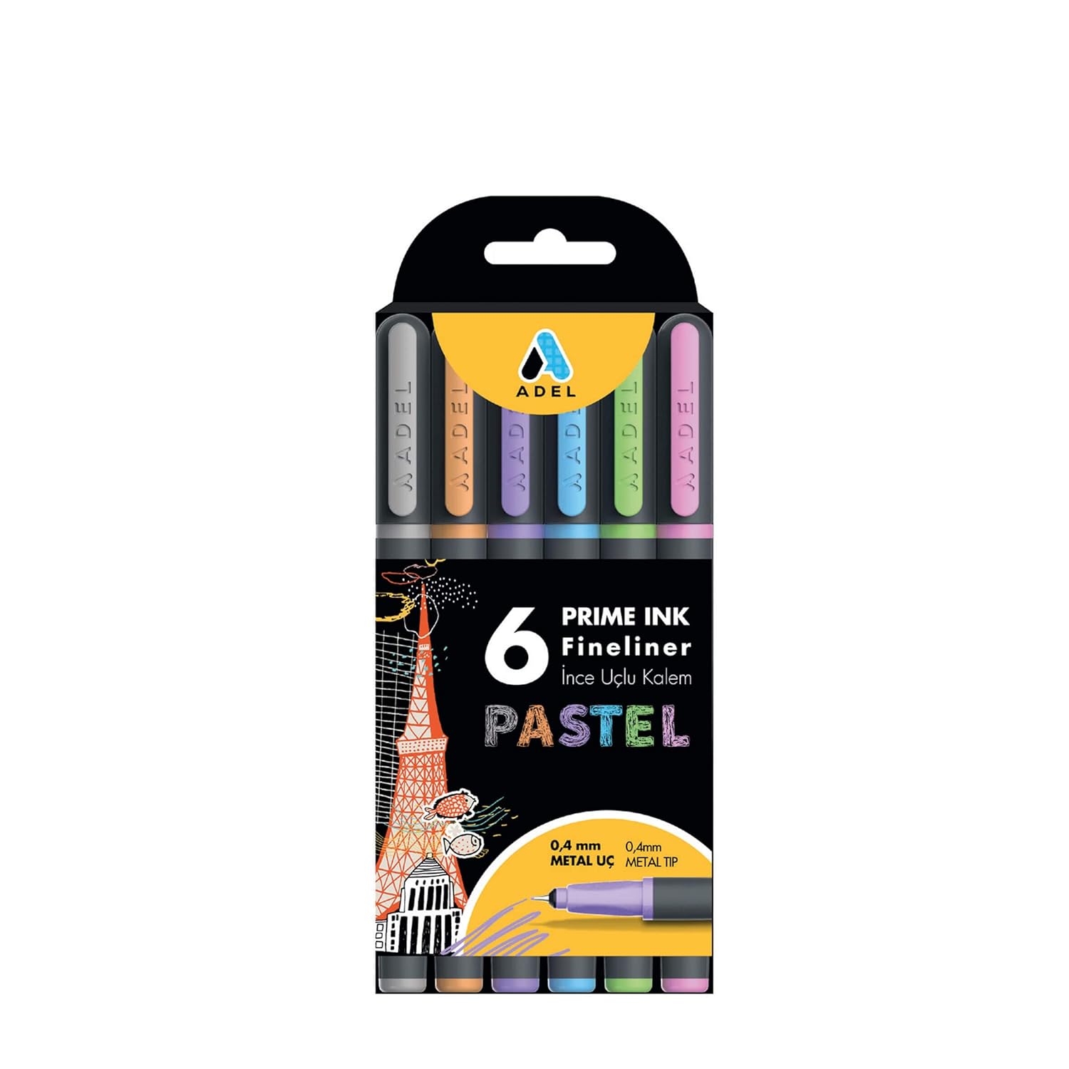 ADEL Prime Ink Fineliner 6'lı Pastel Klasik İnce Uçlu Kalem