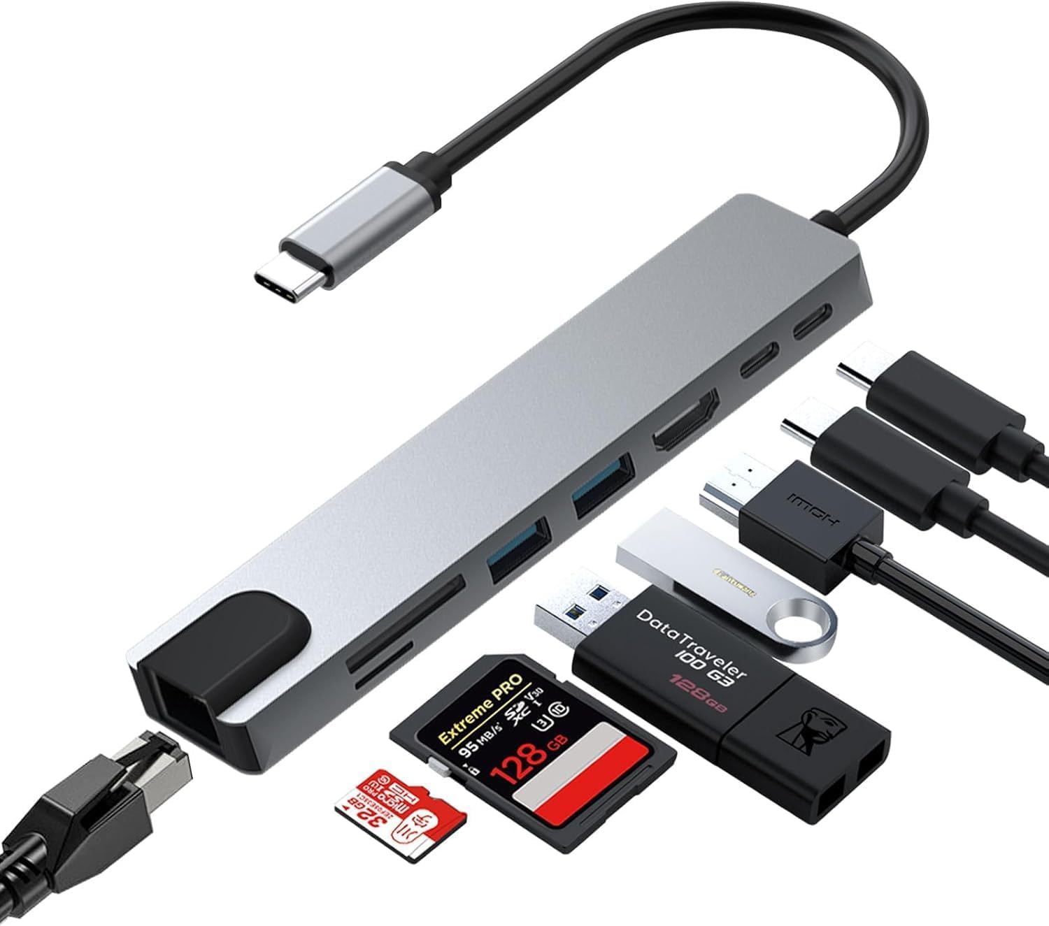 Daytona CF55 Macbook Android Uyumlu Type-C To 2 USB 3.0 4K HDMI Ethernet RJ45 PD Çevirici Hub Adaptör, Standart