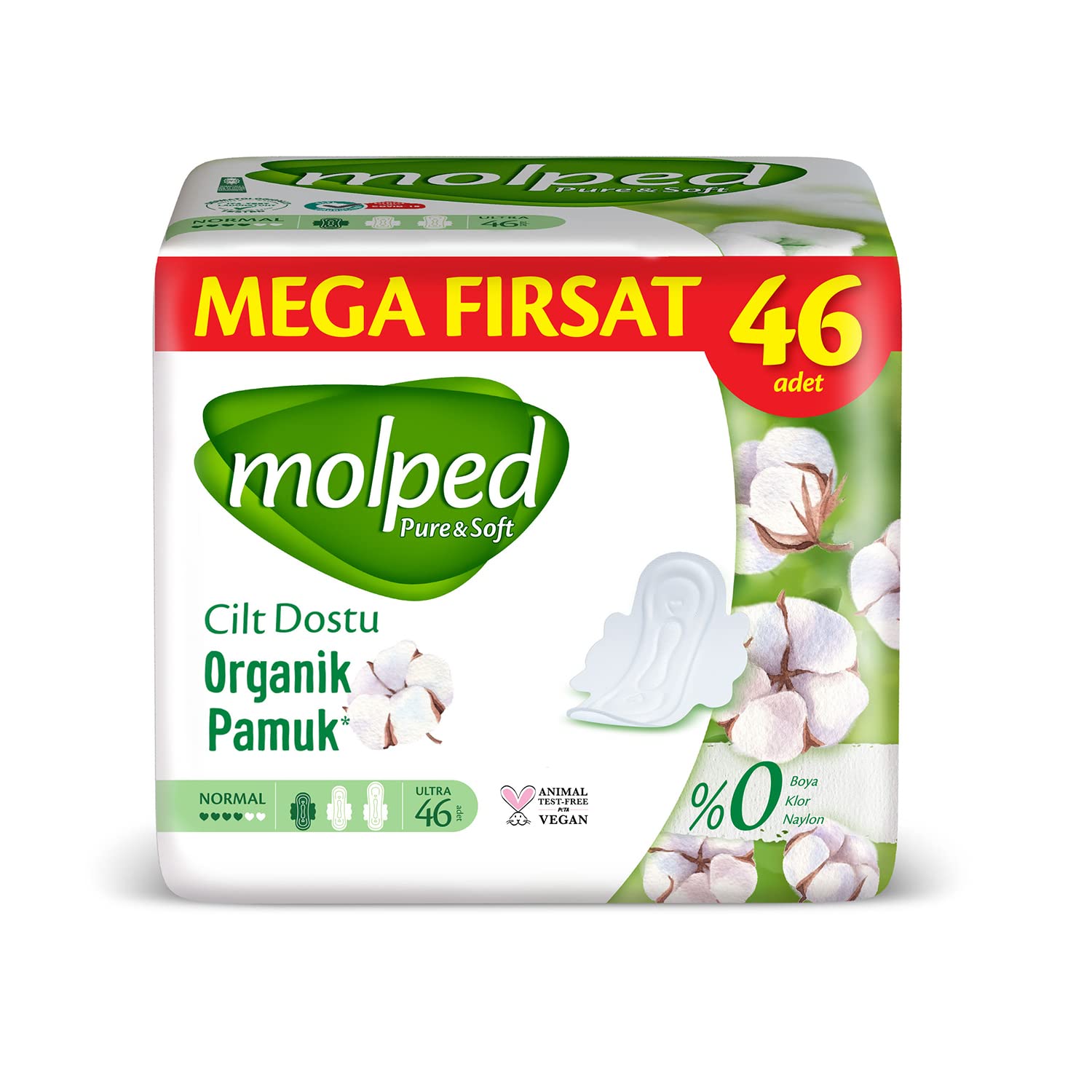 Molped Pure&Soft Ultra Hijyenik Ped Normal Mega Fırsat 46 Adet, Kanatlı
