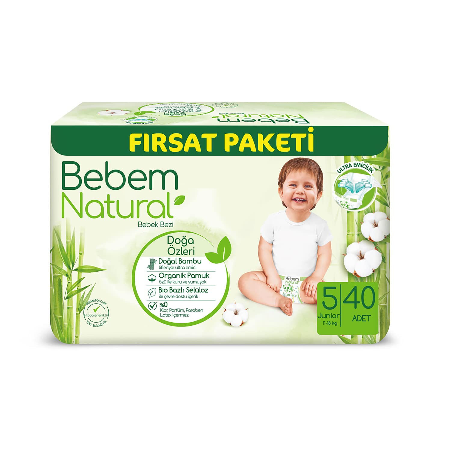 Bebem Natural Bebek Bezi Junior 5 Beden Fırsat Paketi 40 Adet