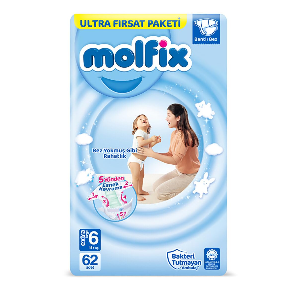 Molfix Ultra Fırsat Paketi Extra Large 6 Beden Bebek Bezi (1 x 62 Adet), Çok renkli