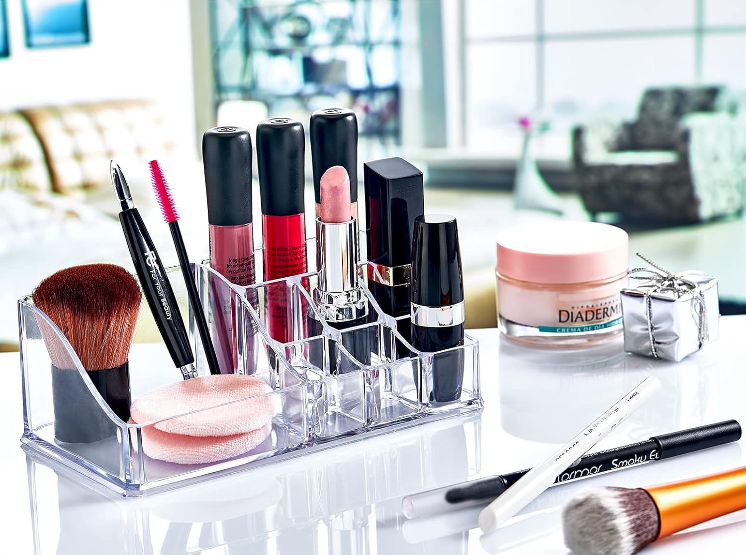 Deconox 8 Bölmeli Akrilik Piramit Kozmetik Ürün Düzenleyici, 8 Bölmeli Makyaj Organizeri, Akrilik Pramit Makyaj Organizeri (499)
