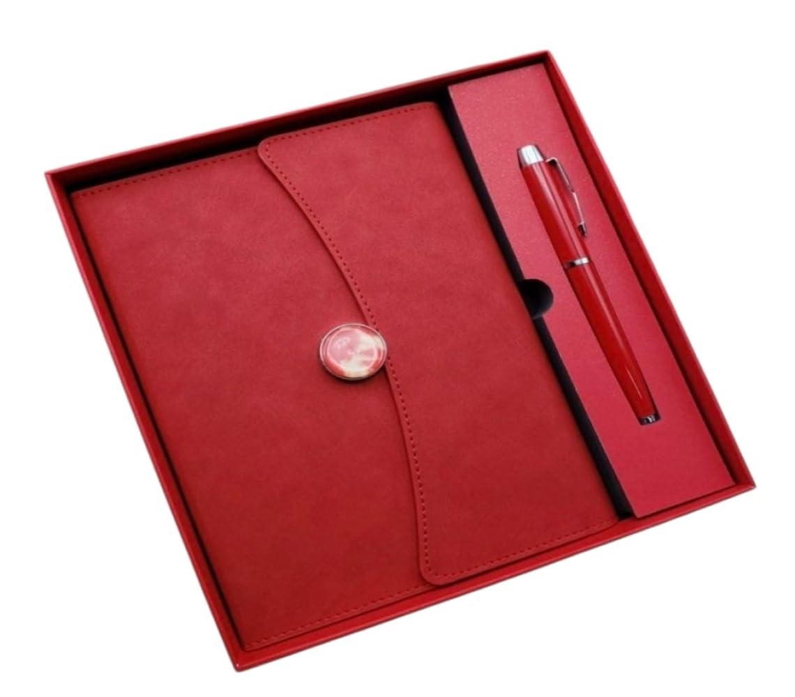 Senon Deri Defter Kalem Set Kutulu Özel Tasarım Hediyelik Set (Kırmızı)