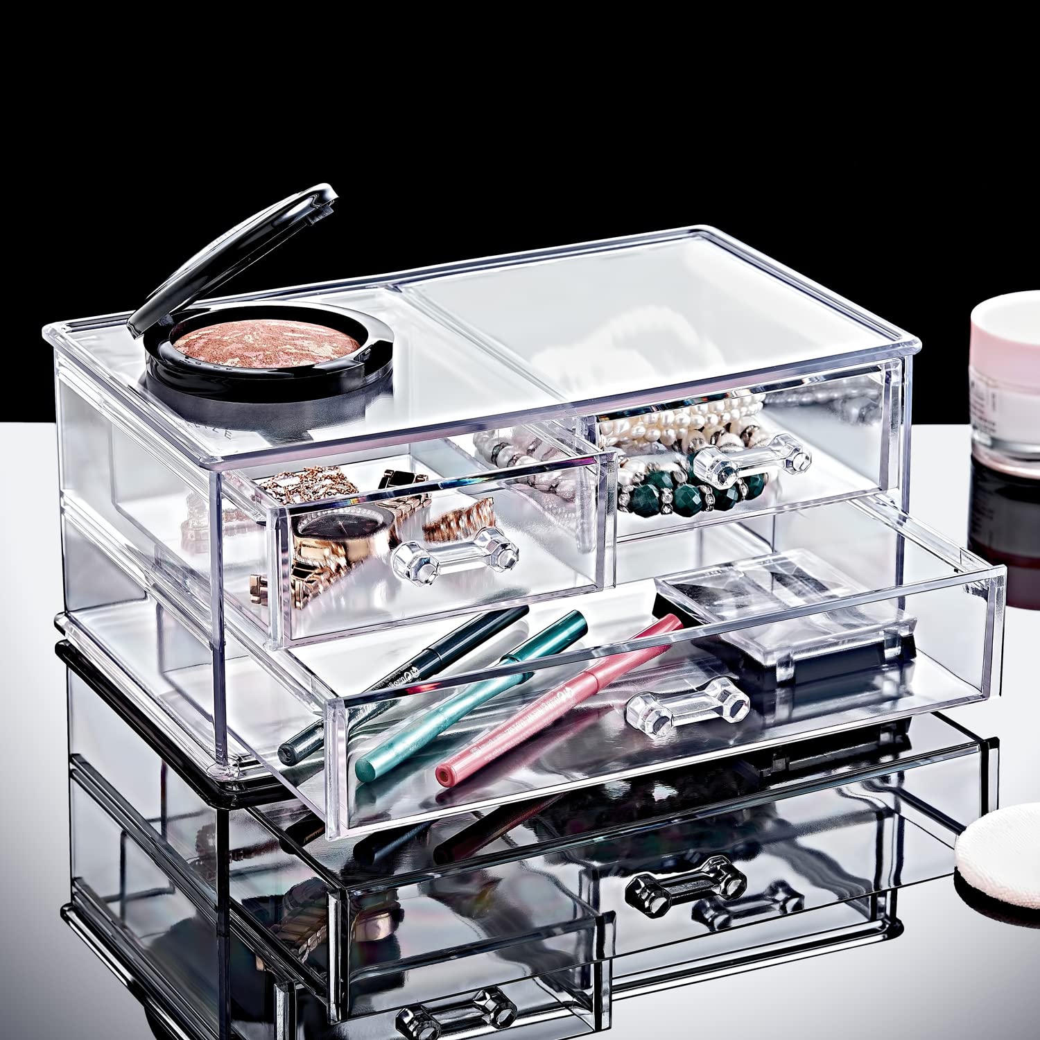 Deconox 3 Çekmeceli Makyaj Malzemesi Düzenleyici Makyaj Organizeri, Akrilik Çekmeceli Makyaj Organizeri, 15cmx24cmx10cm